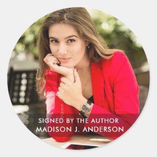 Signed by the Author Writer Photo Round B Large Classic Round Sticker