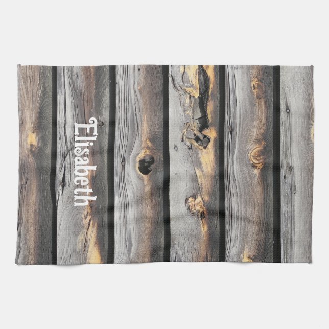 signed by the weather as old wood background kitchen towel (Horizontal)