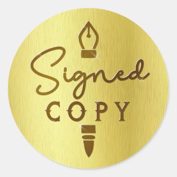 Signed Copy Author Book Signing Gold Brushed Metal Classic Round Sticker by BookParadise at Zazzle