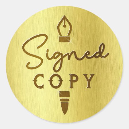 Signed Copy Author Book Signing Gold Brushed Metal Classic Round Stick