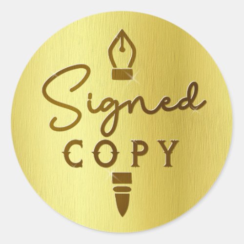 Signed Copy Author Book Signing Gold Brushed Metal Classic Round Sticker