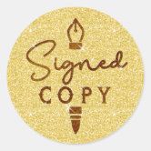 Gold Glitter Autographed Copy Author Writer Star Star Sticker