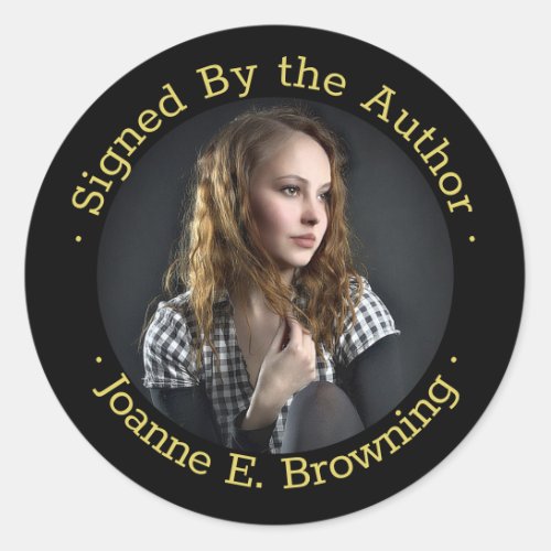 Signed Copy Author Book Signing Writer Photo Black Classic Round Sticker