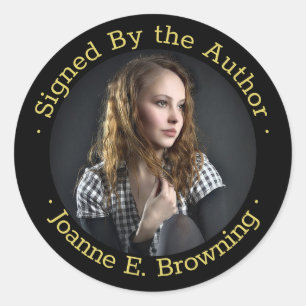 Signed Copy Author Book Signing Writer Photo Black Classic Round Sticker