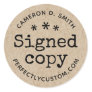 Signed copy author name url book signing Kraft Classic Round Sticker