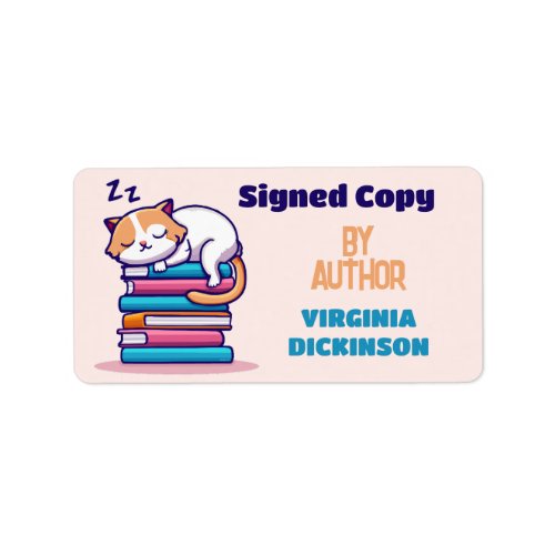 Signed Copy Author Writer Book Signing Cute Cat Label