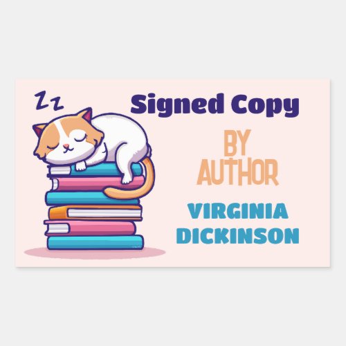 Signed Copy Author Writer Book Signing Cute Cat Rectangular Sticker
