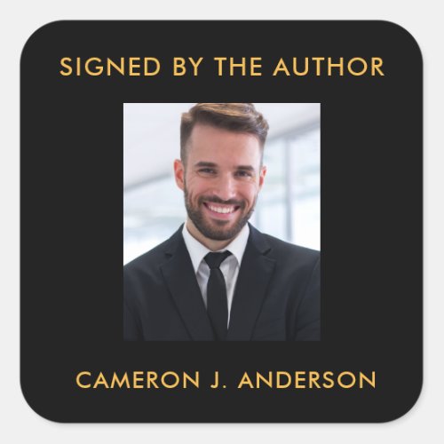Signed Copy Author Writer Photo Gold Text Square Sticker