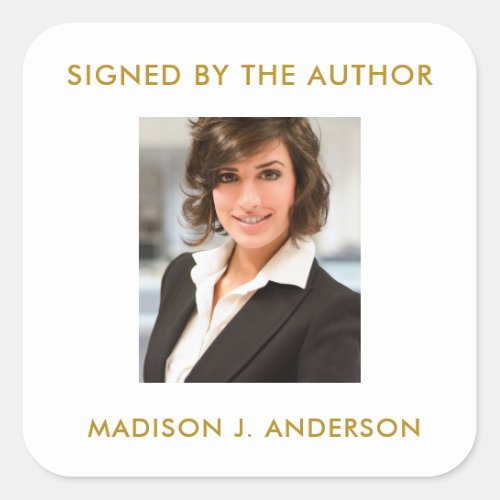 Signed Copy Author Writer Photo Gold Text W Square Sticker