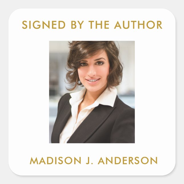 Signed Copy Author Writer Photo Gold Text W Square Sticker (Front)