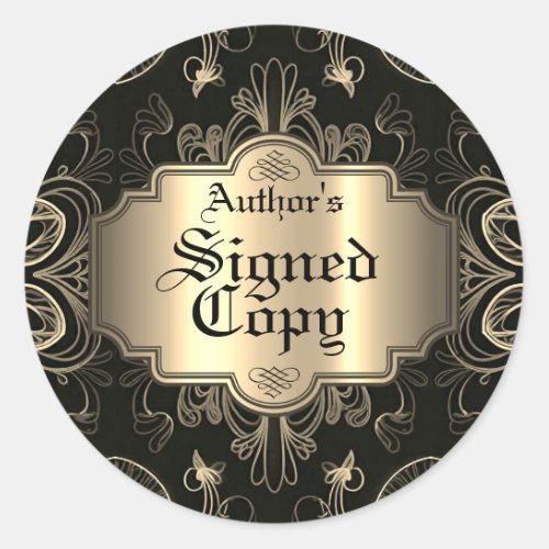 Signed Copy Black And Gold Abstract Floral Classic Round Sticker