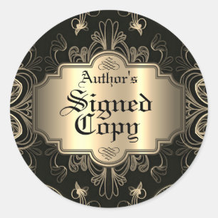 Signed Copy Black And Gold Abstract Floral Classic Round Sticker