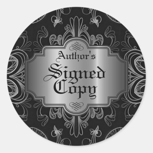 Signed Copy Black And Silver Abstract Floral Classic Round Sticker