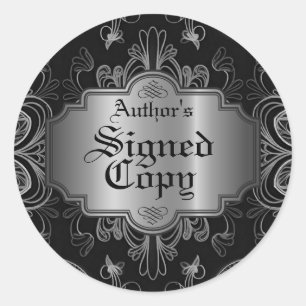 Signed Copy Black And Silver Abstract Floral Classic Round Sticker