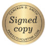 Signed copy golden gradient author name website classic round sticker