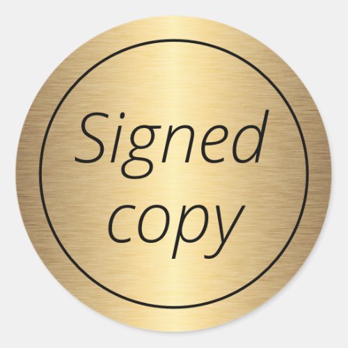 Signed copy modern golden author book signing classic round sticker