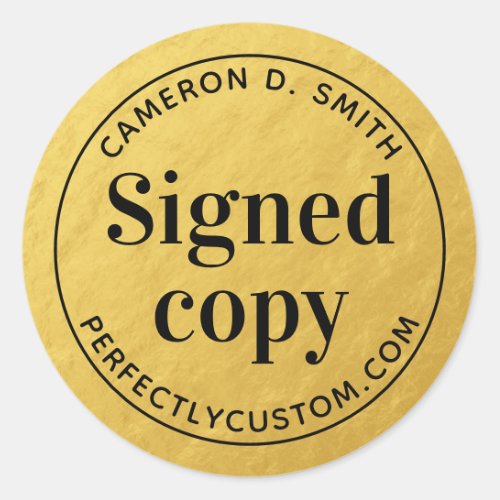 Signed copy name url golden gradient book signing classic round sticker