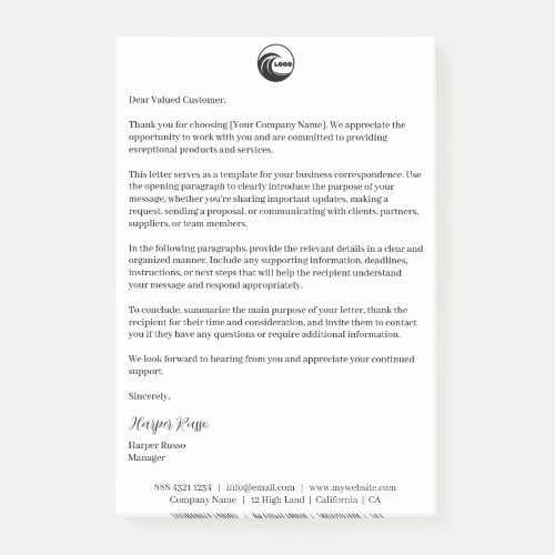 Signed Letterhead | Post-it Notes Logo Branded