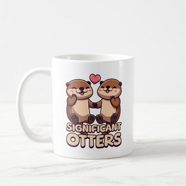 Significant Otters! Cute Couples Otter Pun Cartoon Coffee Mug (Left)