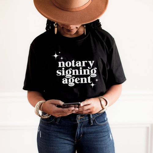 Signing Agent Retro Sparkle Star Notary Black T_Shirt