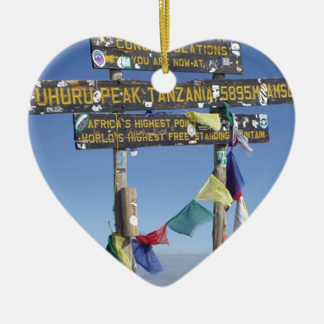 Signpost  on the  Summit of Kilimanjaro kenya Ceramic Ornament (Front)
