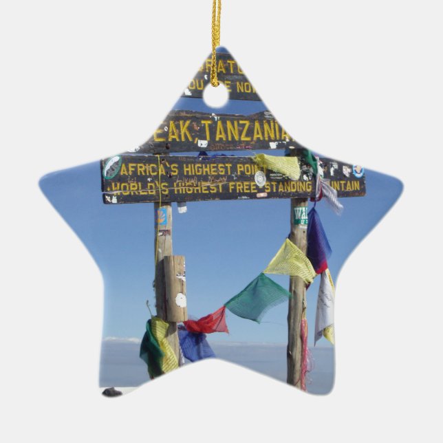 Signpost  on the  Summit of Kilimanjaro kenya Ceramic Ornament (Front)