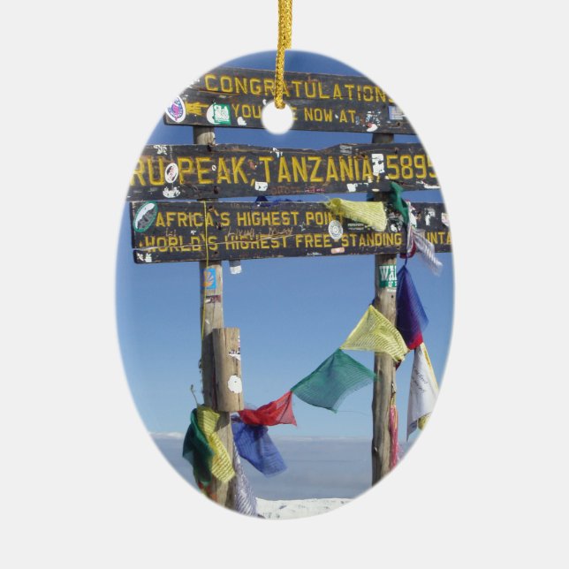Signpost  on the  Summit of Kilimanjaro kenya Ceramic Ornament (Front)