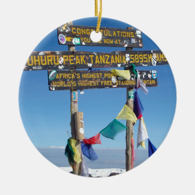 Signpost  on the  Summit of Kilimanjaro kenya Ceramic Ornament (Front)