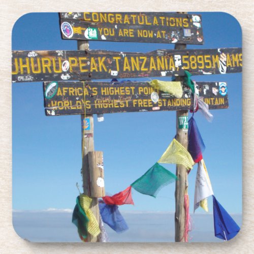 Signpost  on the  Summit of Kilimanjaro kenya Drink Coaster