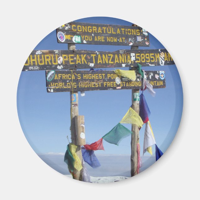 Signpost  on the  Summit of Kilimanjaro kenya Magnet (Front)