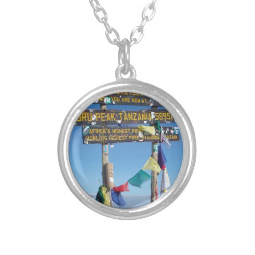 Signpost  on the  Summit of Kilimanjaro kenya Silver Plated Necklace