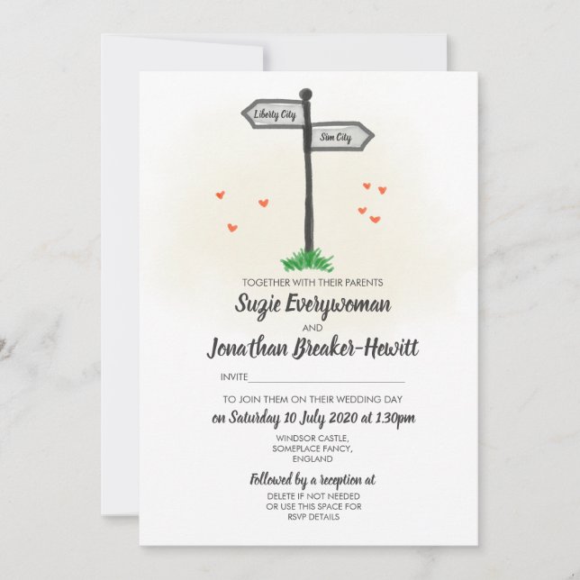 Signposts Hometown Wedding Invitation (Front)