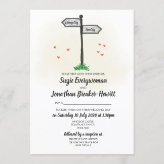 Signposts Hometown Wedding Invitation