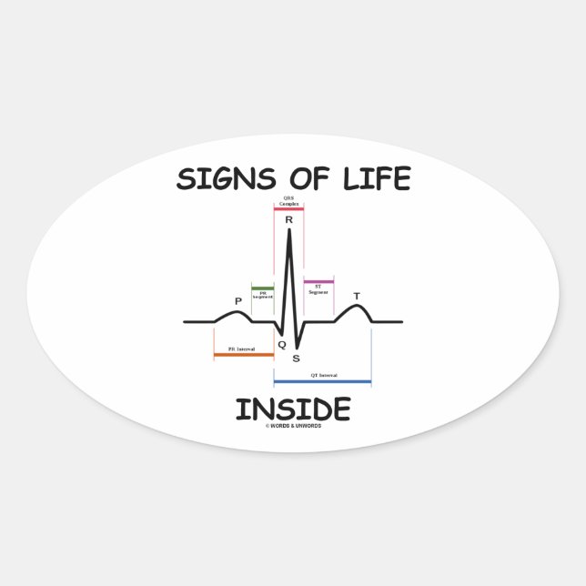 Signs Of Life Inside (ECG/EKG Electrocardiogram) Oval Sticker (Front)