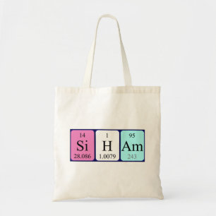 Siham periodic table name tote bag