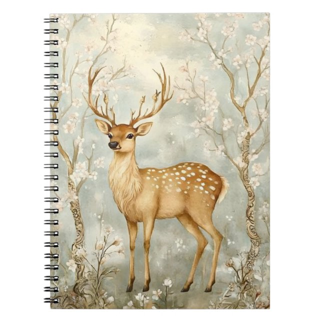 sika deer in a spring forest, surrounded by flower notebook (Front)