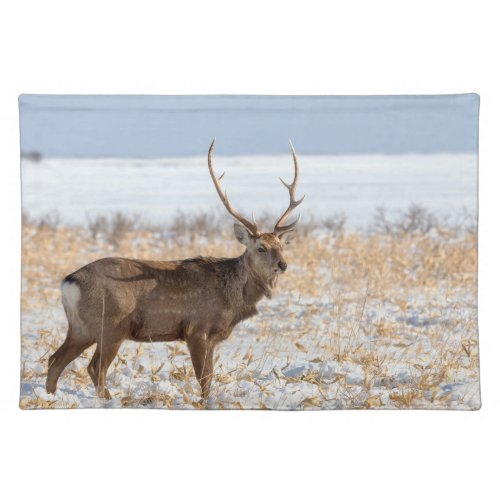 Sika Stag In a Snowy Field  Japan Cloth Placemat