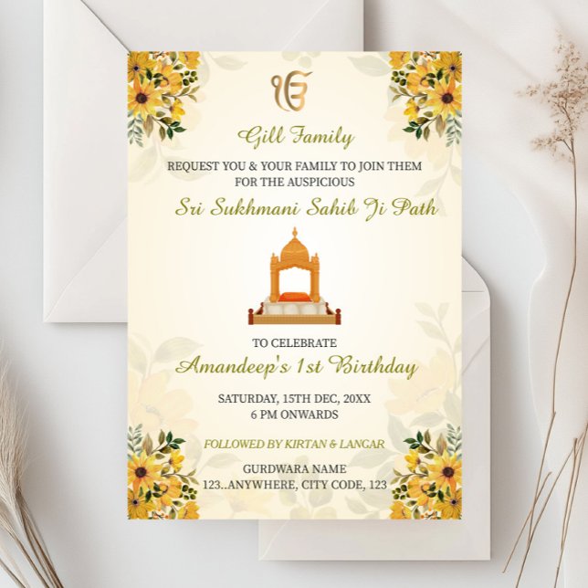 Sikh Birthday Invitation Card, Sukhmani Sahib Card (Creator Uploaded)