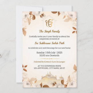 Sikh Housewarming Invitation Card, Sukhmani Path