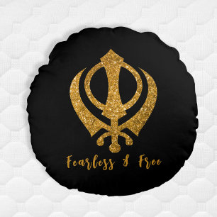 Sikh Khanda "Fearless & Free" Round Pillow