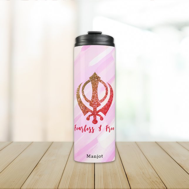 Sikh Khanda "Fearless & Free" Thermal Tumbler (Creator Uploaded)