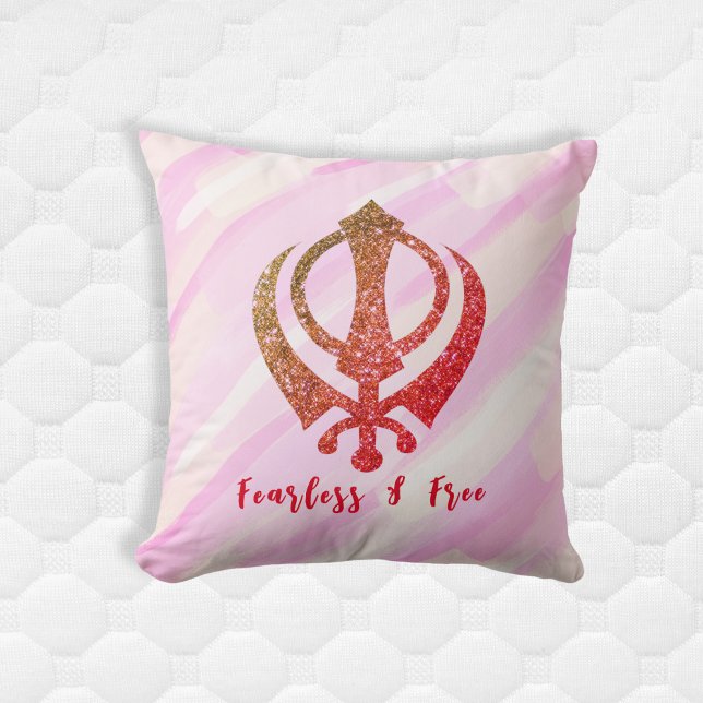 Sikh Khanda "Fearless & Free"  Throw Pillow (Creator Uploaded)