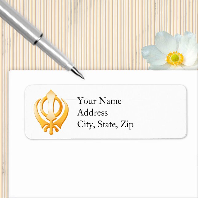 Sikh Symbol Address Label (Sikh Label, Gold Khanda, symbol of the Sikh religion. Customize with your text.)