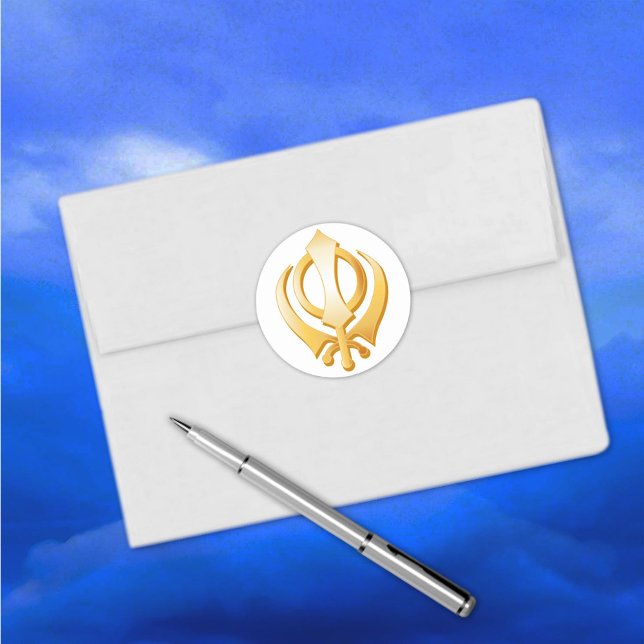 Sikh Symbol Classic Round Sticker (Sikh Sticker, Gold Khanda, symbol of the Sikh religion. )