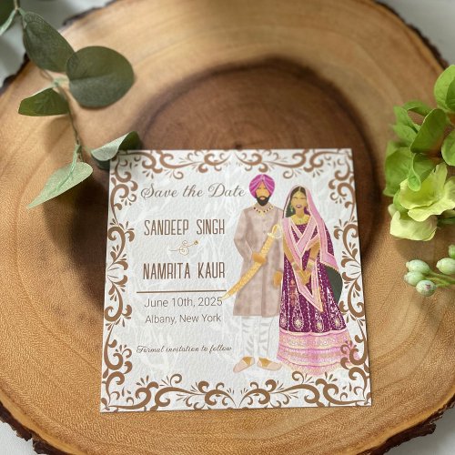 Sikh wedding Illustration Flat Card