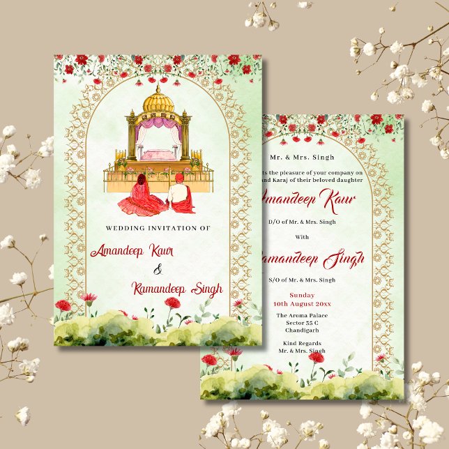 Sikh wedding invitation card Sikh wedding invite (Creator Uploaded)