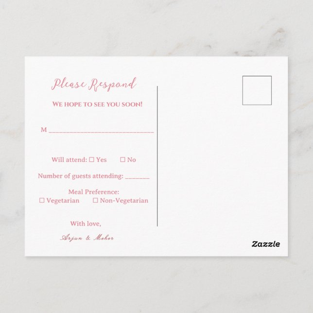 Sikh Wedding RSVP | Anand Karaj Reply post Card (Back)