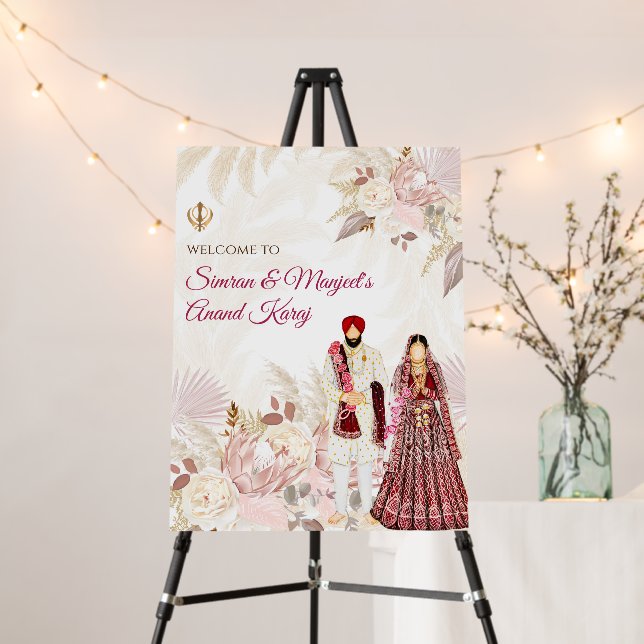 Sikh Welcome Wedding Sign Anand Karaj Welcome Sign (In Situ (Stand))