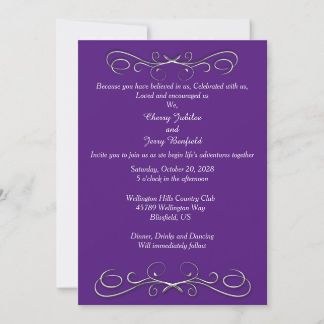 Silbver Swirls on UR Color Wedding Invitation  (Front)