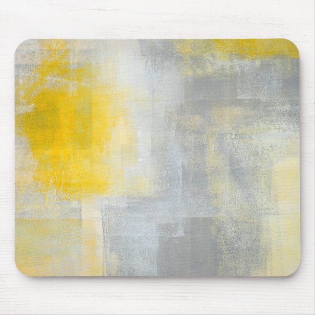 'Silence' Grey and Yellow Abstract Art Mouse Pad (Front)